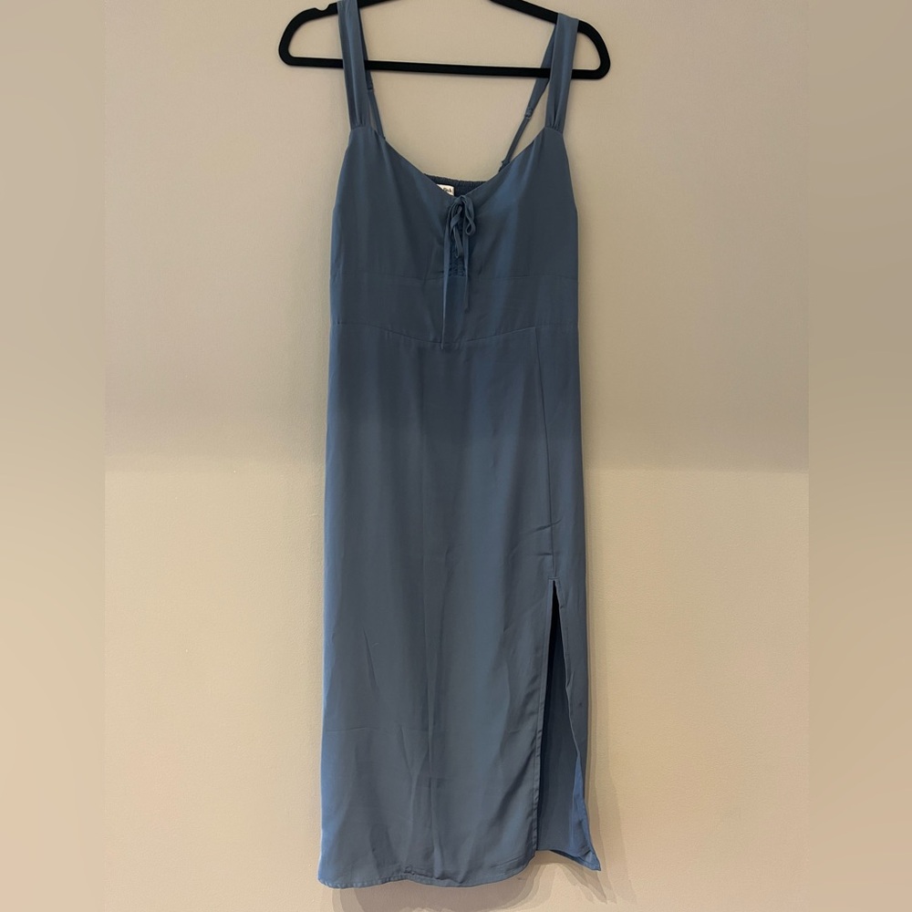 Abercrombie & Fitch Slate Blue Slip Midi Dress with Side Slit